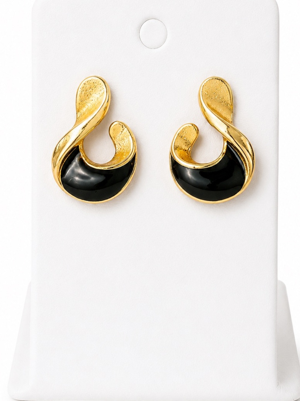 Twisted gold and black post back earrings